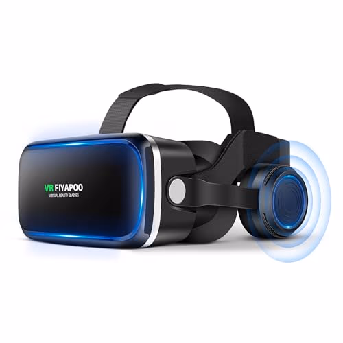 FIYAPOO Casque VR HD Lunettes 3D avec Écouteurs Hi-FI Intégrés, Réalité Virtuelle pour Téléphone, pour Films et Jeux, avec Smartphones Android et iPhone (4,7 à 6,7 Pouces), Cadeau Parfait pour Noël